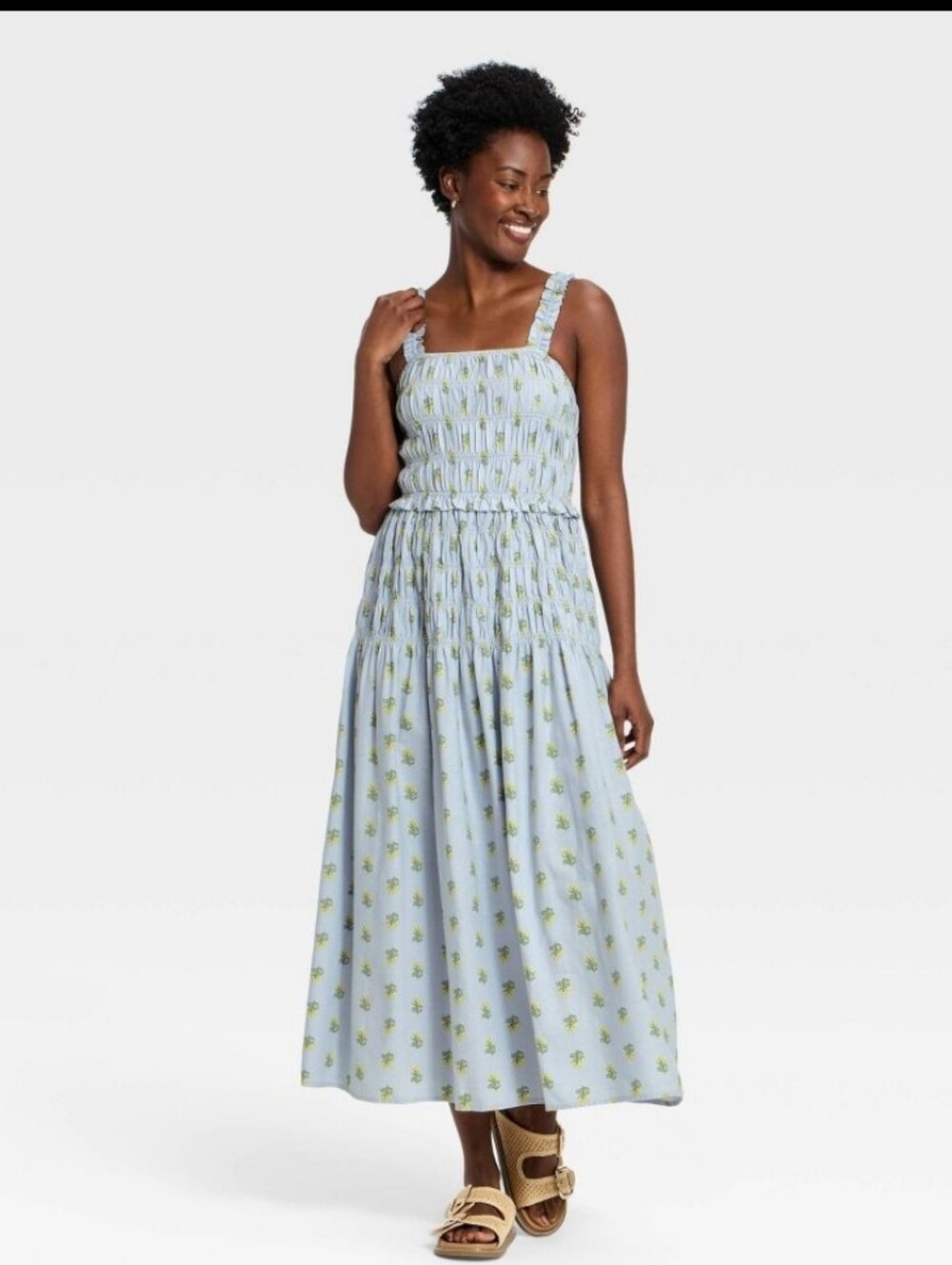 NWT! Universal Thread, Smocked Maxi A-Line Dress, Blue Floral, Size S, MSRP $40